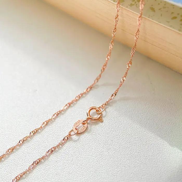 Collier ras du cou en argent Sterling 925, 1.5mm fin, couleur or Rose, chaîne ondulée, pour femmes e
