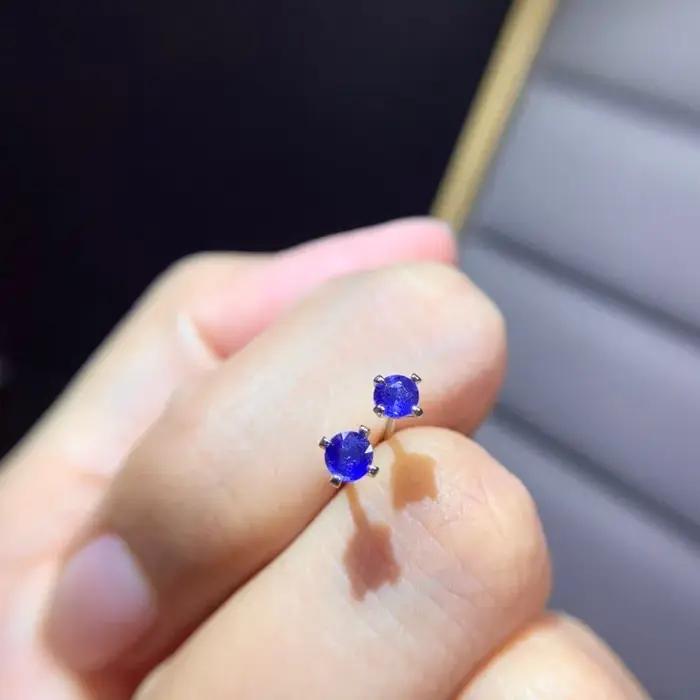 Boucles d'oreilles en argent regardé 925 avec saphir bleu naturel pour femme