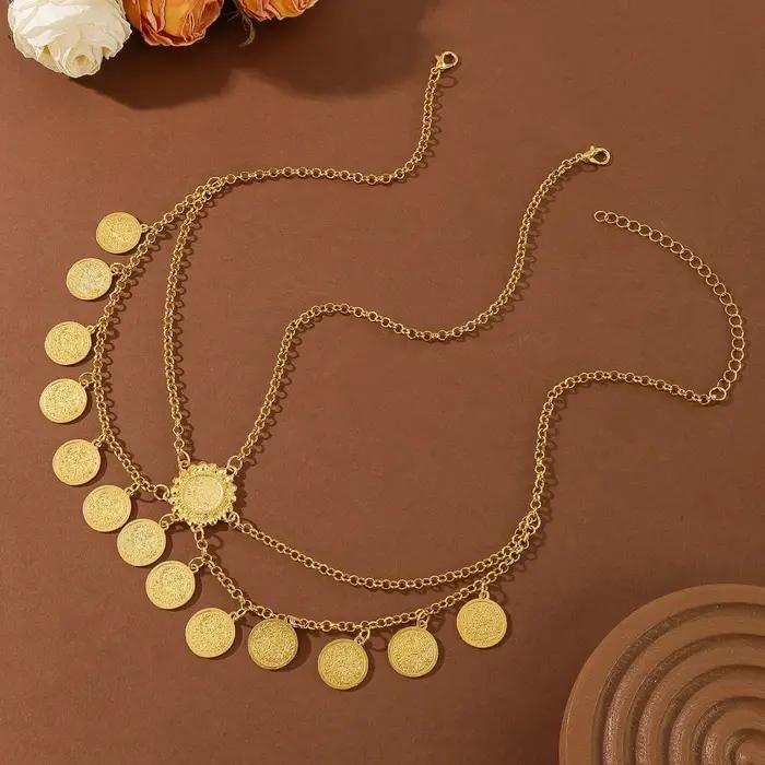 Bijoux kurdos en alliage couleur or égyptien chaîne de tête avec pompon pour femmes occasions spéciales traditionnelles mariage anniversaire