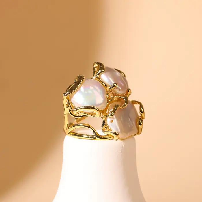 Bague en perles d'eau douce baroques plaquées or 18 carats bijou de célébration pour femme occasions spéciales mariage anniversaire