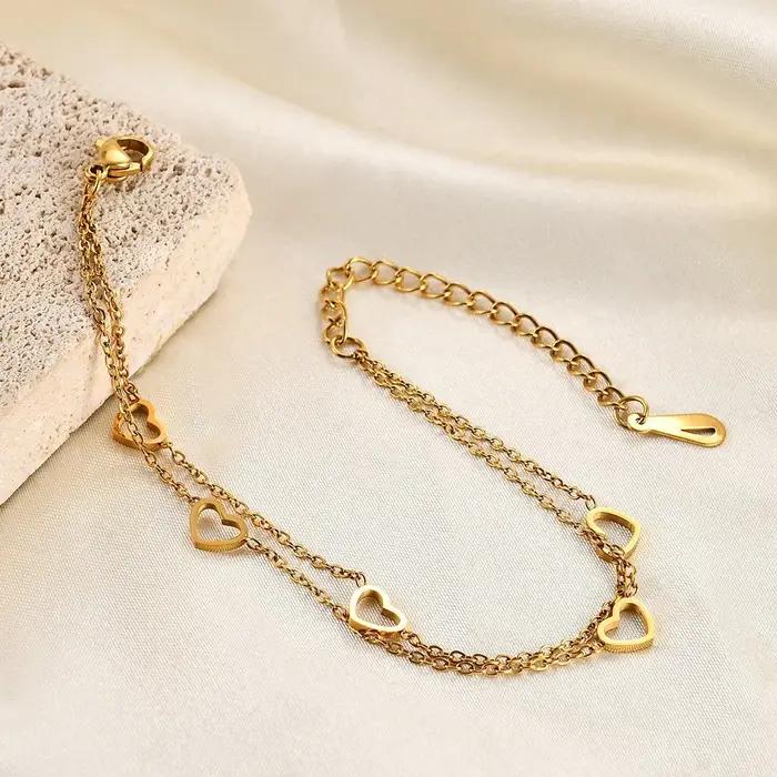 Kolmnsta – Bracelets Double couche en forme de cœur creux pour femmes et filles