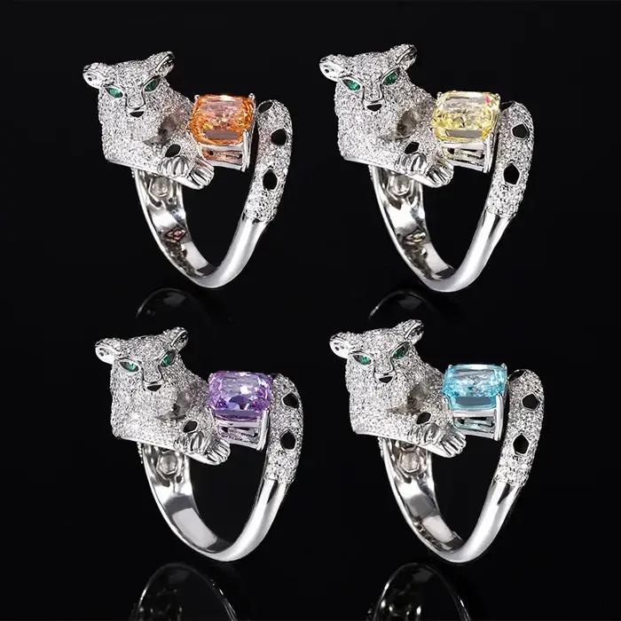 Bague réglable léopard de luxe en cristal multicolore pour femmes, bagues mignonnes et romantiques pour mariage et occasions spéciales