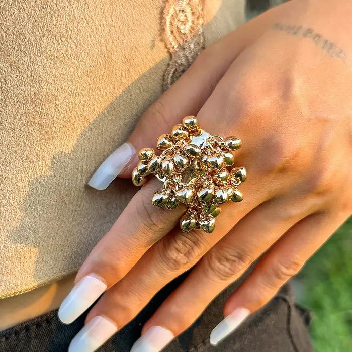 Boho perles colorées boule glands large anneau pour les femmes plaqué or ouverture exagérée bague mode bijoux cadeaux de fête