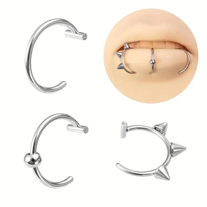 Bagues à lèvres en acier inoxydable style hip hop rock or jaune pistolet noir rhodium 10mm pour femmes hommes bijoux non perçants occasions spéciales