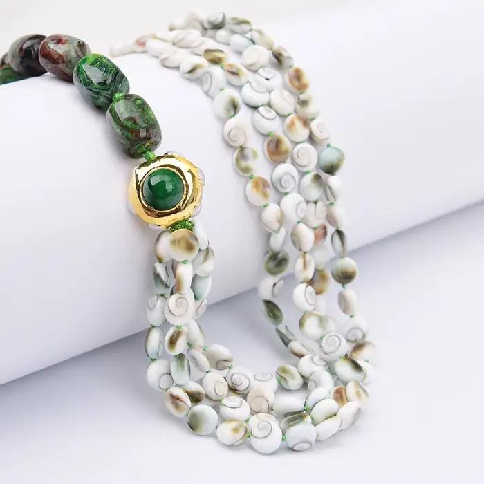 Collier en agate mexicaine Crazy Lace verte naturelle coquille de palourde pièce de monnaie jade vert plaqué or pour femmes occasions spéciales
