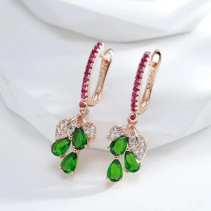 Wbmqda – boucles d'oreilles longues en forme de fleur de grenade rouge pour femmes