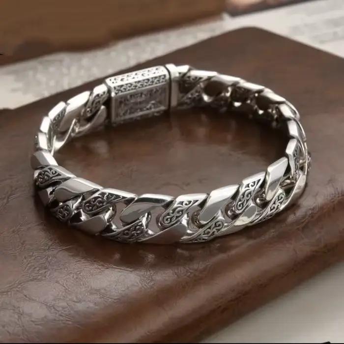 Bracelet totem de vigne éternelle pour hommes, large chaîne tissée, motif de vigne florale rétro, bijoux Chram, cadeau pour père petit ami