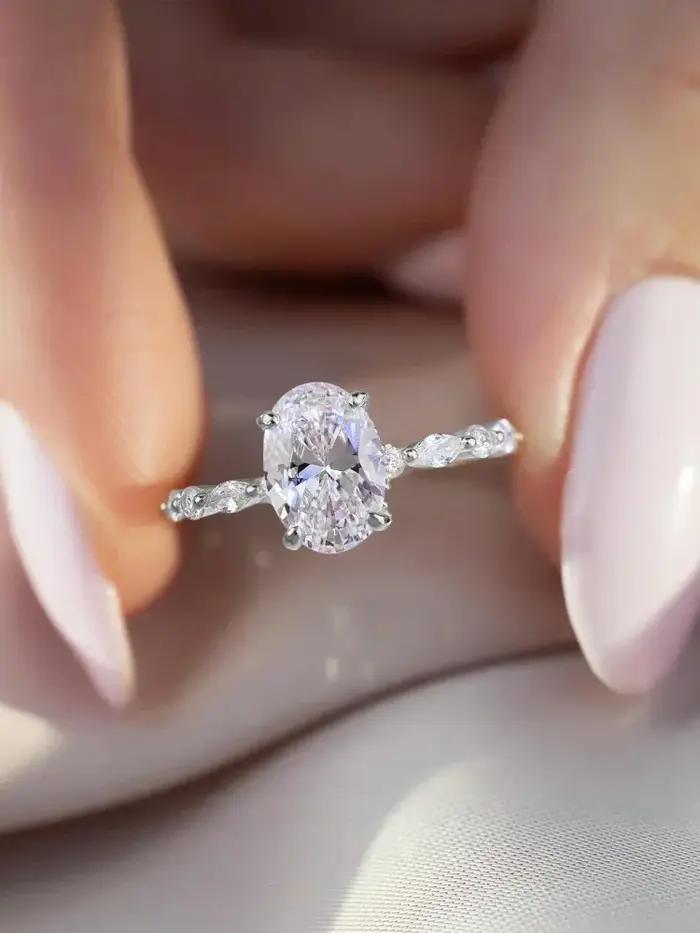 Bague ronde ovale dorée en argent Sterling 925 et Zircon pour femmes