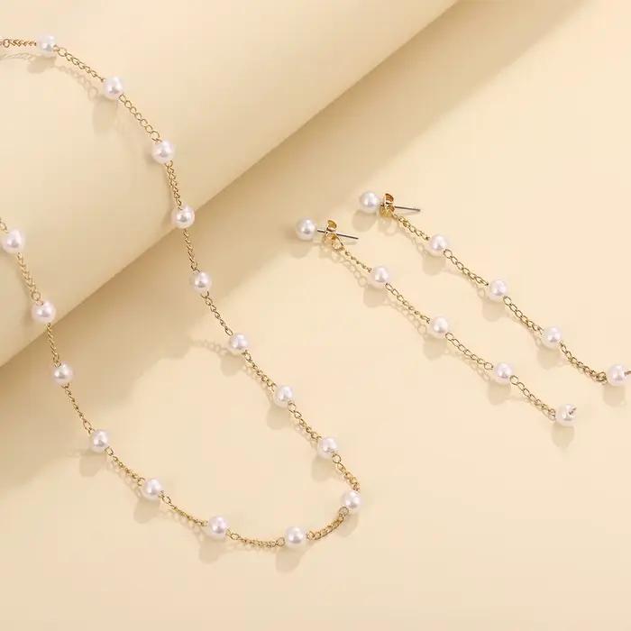 Minar – ensemble de bijoux classiques en perles d'imitation pour femmes, chaîne en laiton plaqué or véritable 14K, colliers, bracelets, boucles d'oreilles