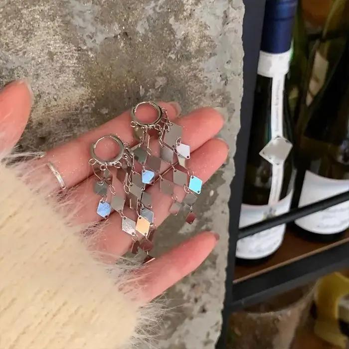 2025 tendance géométrie losange boucles d'oreilles pour femmes mode or argent couleur longs glands boucle d'oreille bijoux cadeaux de fête de mariage
