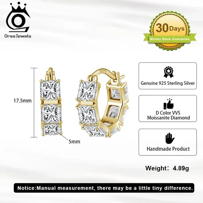 Boucles d'oreilles créoles de luxe en argent sterling 925 avec Moissonite pour femmes, idéales pour les occasions spéciales, quotidien, mariage, anniversaire, demande en mariage