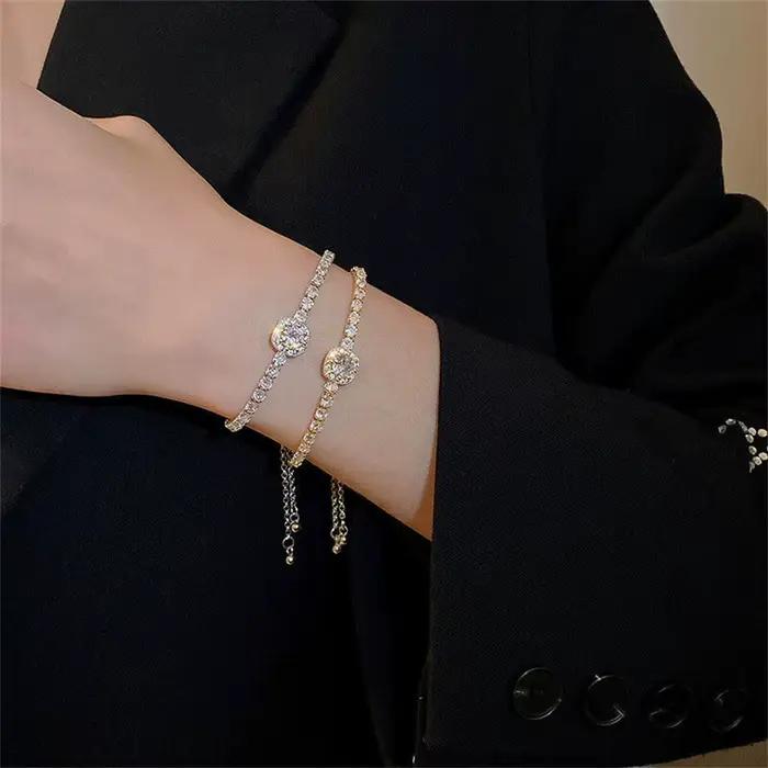 Bracelet en alliage simple pour femmes or rose avec strass en forme de cœur tracker d'humeur bijou de charme pour occasions spéciales
