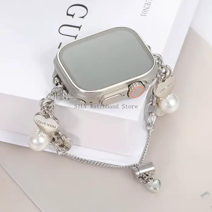 Pour Apple Watch 38/40/41/42/44/45/46/49mm amour chaîne en métal bracelet de montre réglable pour Iwatch 9 8 7 6 SE Bracelet en métal Bracelets ceinture
