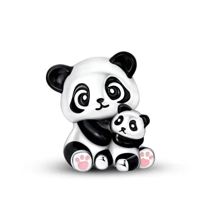 Breloques Panda Parent et Enfant en Argent Sterling 925, Perles pour Bracelet Original, Bijoux DIY p
