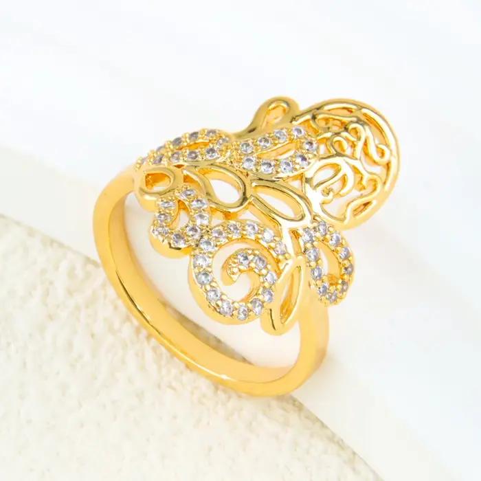 Bague de cocktail géométrique originale italienne en zircone plaqué or 21 carats