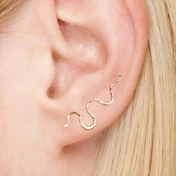 Boucles d'oreilles grimpeur d'oreille en argent 925 faites à la main, bijoux remplis d'or, Punk Oorb