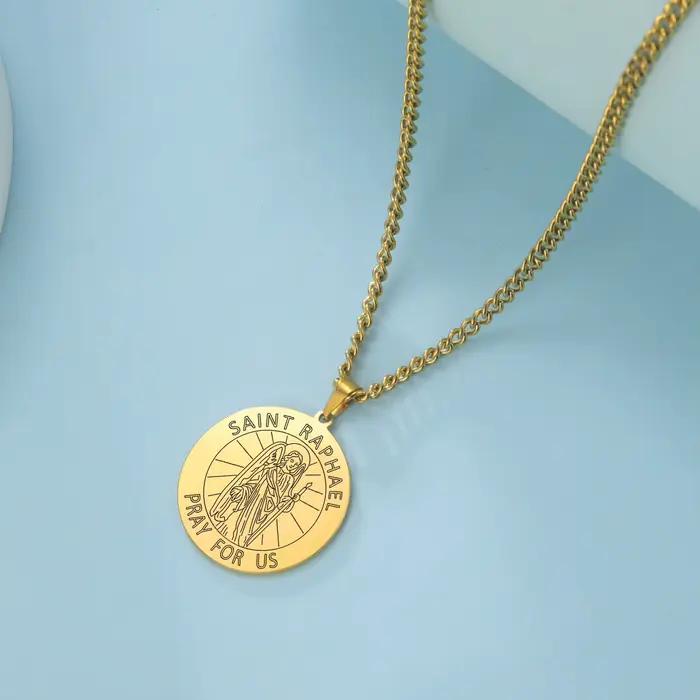 Médaille pendentif Saint Raphael Michael collier acier inoxydable bijou religieux cadeau femme homme occasions spéciales