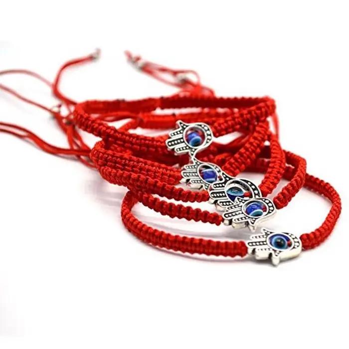Corde rouge Hamsa main mauvais œil chanceux Kabbale Boho Festival Chic Bracelet oeil bleu perle ronde Bracelet mode Couple bijoux
