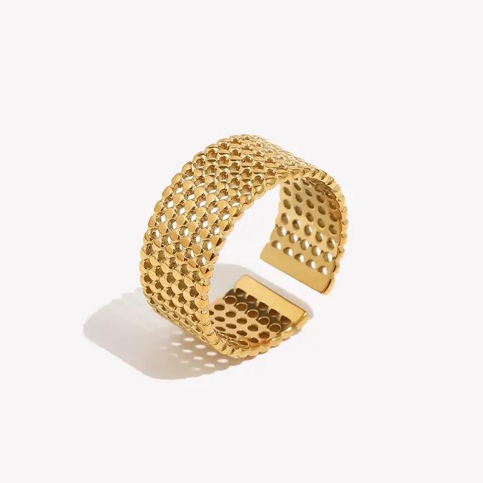 E.B.belle – anneau de manchette en filet de tissage large en acier inoxydable plaqué or 18 carats