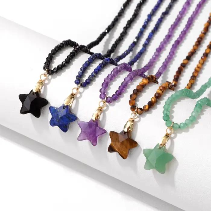 Collier pendentif en pierre étoile à cinq branches