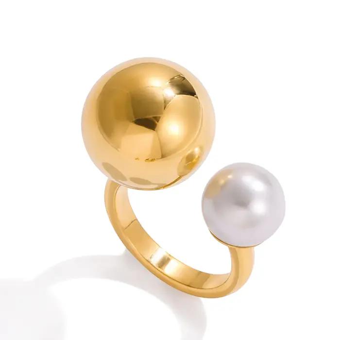 Yori mode Imitation perle métal PVD plaqué géométrique bague nouveautés haute qualité Texture bijoux 2025 cadeau