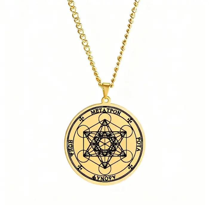 Metatron's Cube Kabbale pendentif collier femmes hommes amulette spirituelle mystique en acier inoxydable bijoux accessoire cadeau