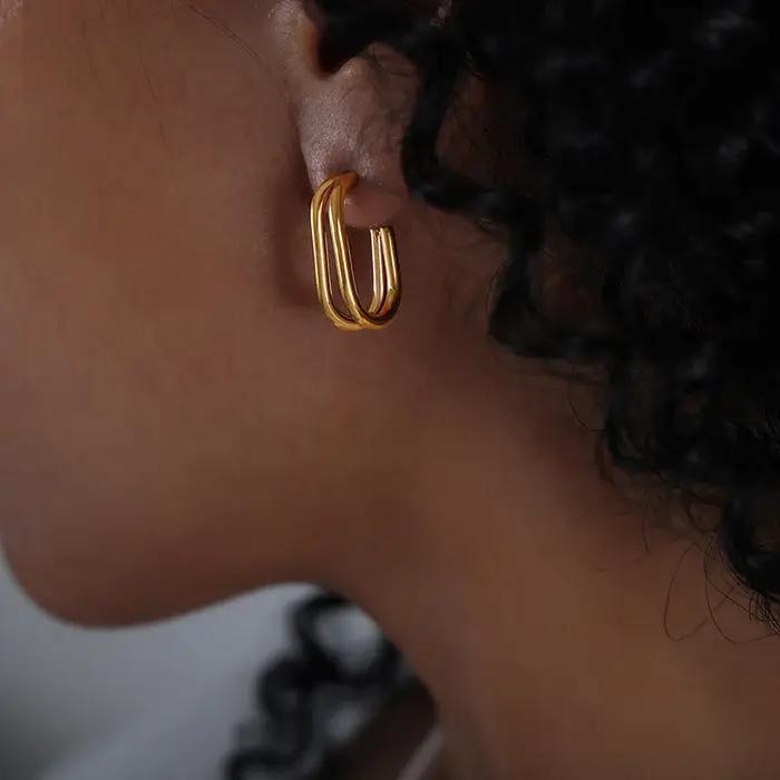 Boucles d'Oreilles Géométriques Carrées pour Femme