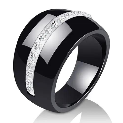 Bague romantique de luxe en céramique noir et blanc clair, bijoux pour femmes, accessoires à la mode