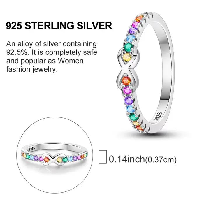 Bagues originales en argent Sterling 925, couleur arc-en-ciel, bagues en Zircon infini pour femmes et filles, bijoux cadeaux d'anniversaire