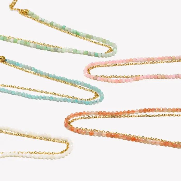 E.B.belle Amazonite Bracelet Double couche en forme de O en acier inoxydable 316L Bracelets à main pour femme plaqué or 18 carats Bijoux de cheville