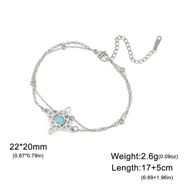 LIKGREAT-Bracelet double noeud de sorcière celtique pour femme, breloque croissant de lune, pierre bleue, acier inoxydable, bijoux, cadeau de Noël