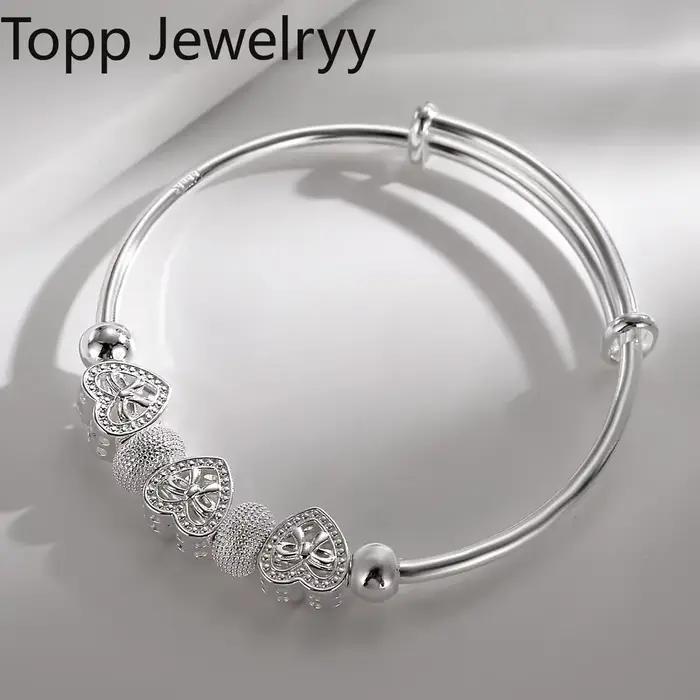 Bracelets en argent 925 pour femme, jolis bracelets en forme de cœur, bijoux pour fête de mariage, cadeaux de vacances, breloques de créateur