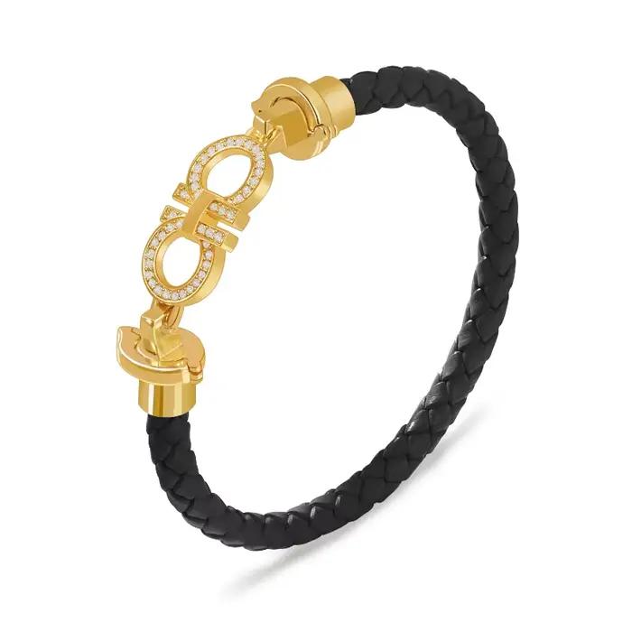 Bracelet rond en cuir véritable tressé pour femme