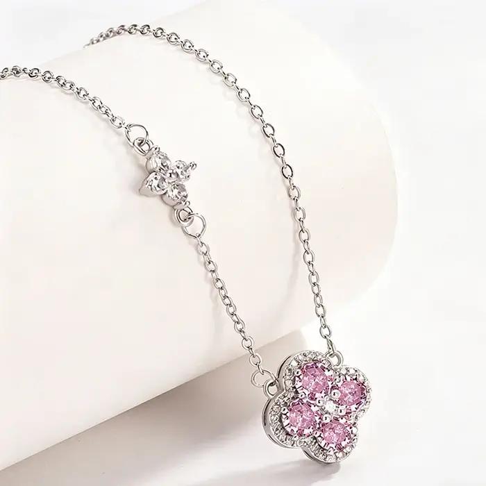 Collier pendentif trèfle à quatre feuilles porte-bonheur en argent sterling 925 pour femme
