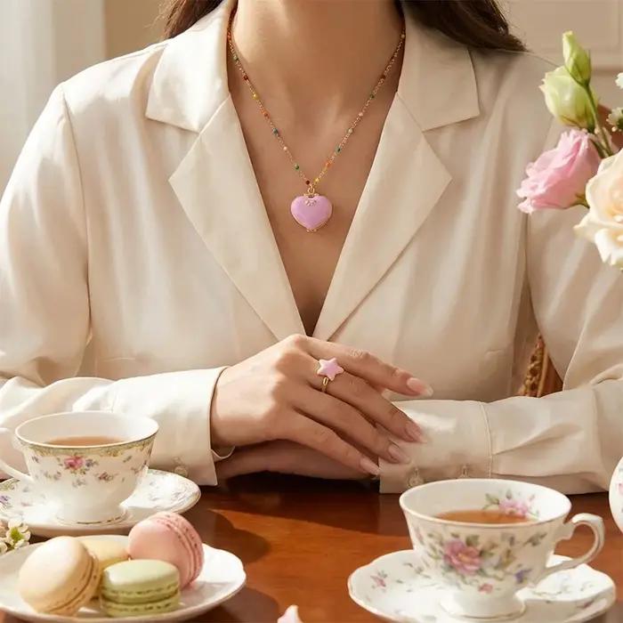 Collier Cœur Ouvert/fermé avec Pendentif Bague pour Femme