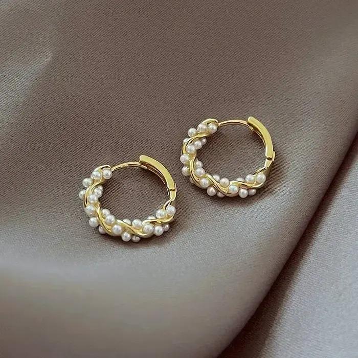 Boucles d'oreilles créoles rondes en fausses perles françaises pour femmes, nouveau design texturé,