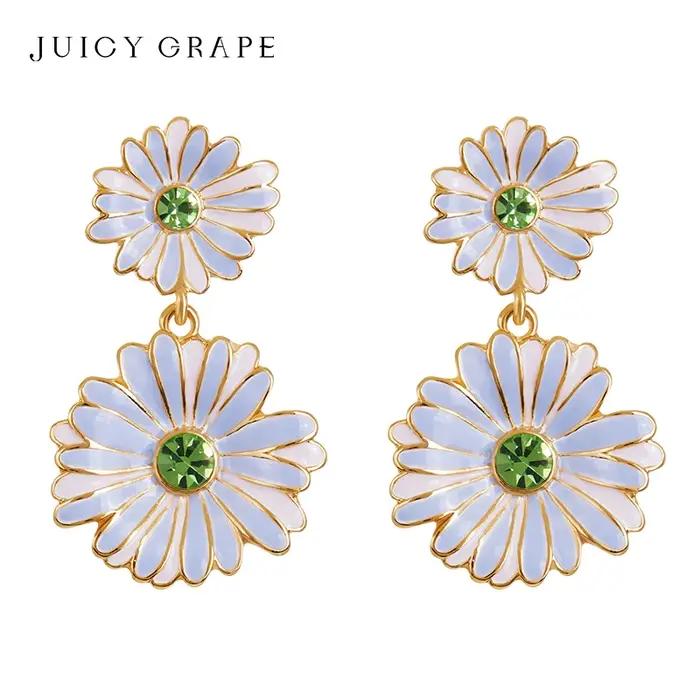 Boucles d'oreilles juteuses en raisin et marguerite – Émail peint à la main sur argent sterling 925 avec placage en or