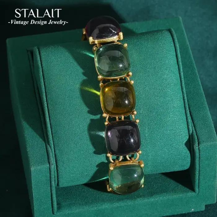 Bracelet en ambre multicolore plaqué or 18 carats