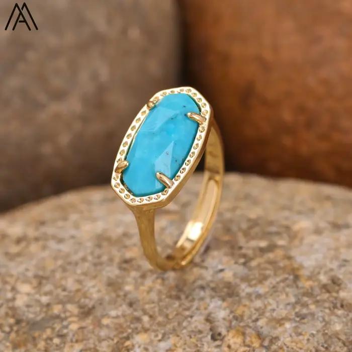 Bagues à griffes en or Lapis Lazuli pour femmes, pierres précieuses à facettes, bague réglable, fête