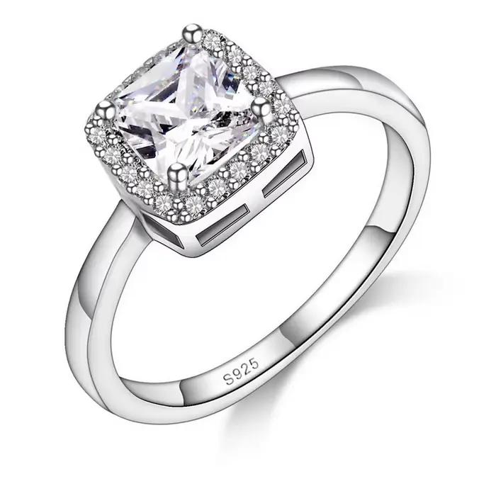 Bagues carrées simples en argent regardé 925 pour femmes, bague incrustée de biscuits, cadeau de bij
