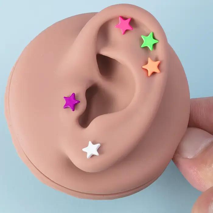 Boucles d'Oreilles en Forme d'Étoile Colorée pour Femme, Piercing en Acier Inoxydable, Barbell, Tragus, Cartilage, Helix, Conque, Bijoux, 1/5 Pièces