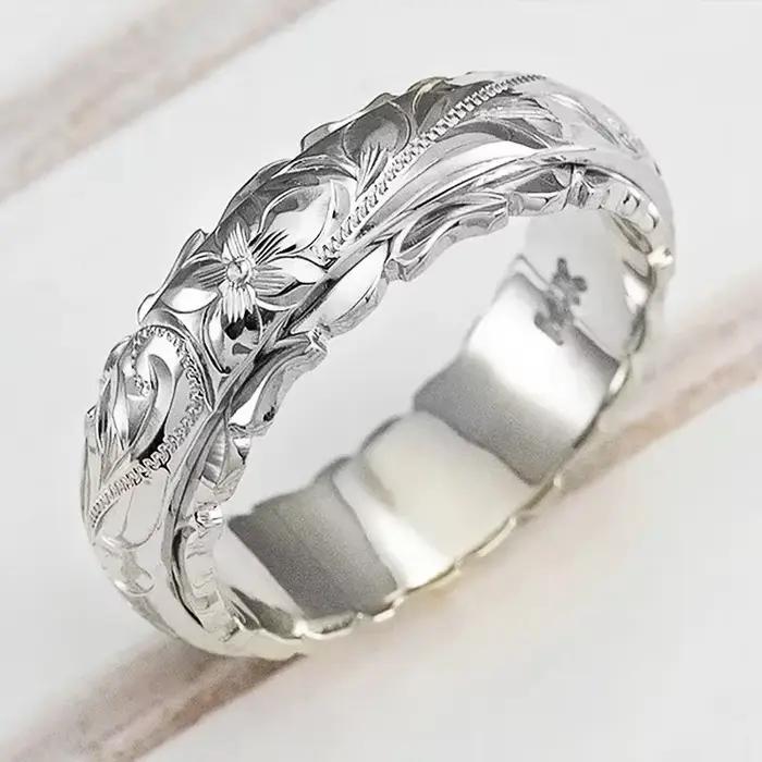 Bague suspendue en or 14 carats avec fleur de Rose sculptée pour femmes et hommes