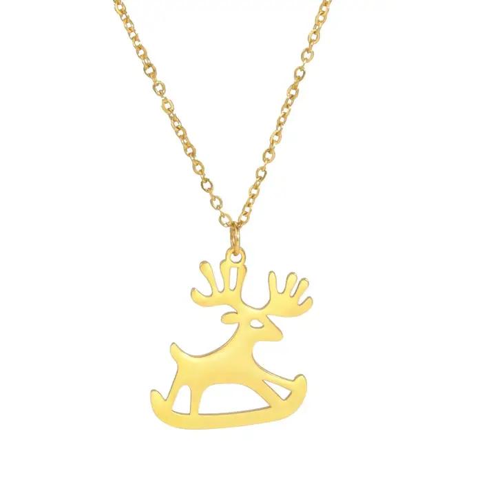 Collier pendentif renne traîneau de noël pour femmes et hommes