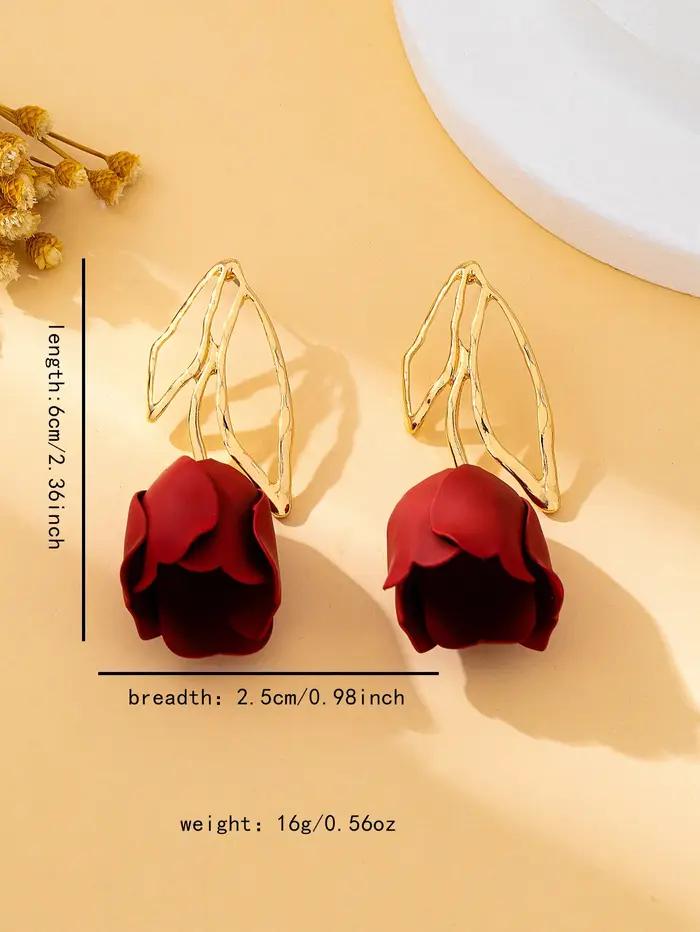 Boucles d'Oreilles Pendantes en Forme de Rose Vin Rouge Pour Femmes Usage Quotidien Vacances Cadeau Fête