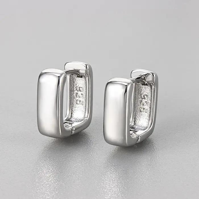 Boucles d'oreilles géométriques en argent Sterling 925 pour femmes, carrées en or brillant, bijoux à