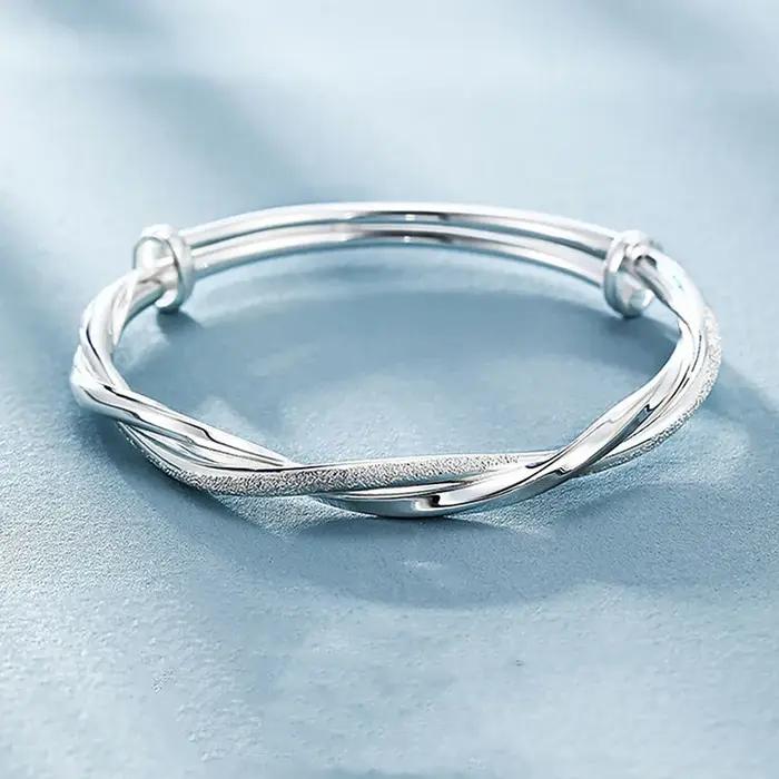 Bracelets en Argent Sterling 925 pour Femmes Motifs Géométriques Taille Réglable Occasions Spéciales Fiançailles Mariage