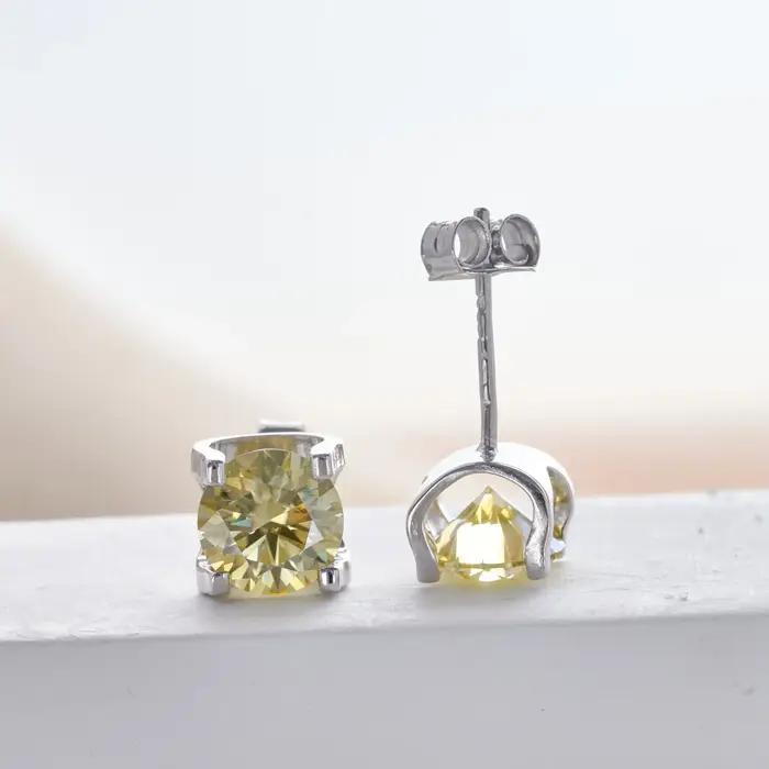 Boucles d'oreilles rondes en argent S925 avec moissanite jaune citron