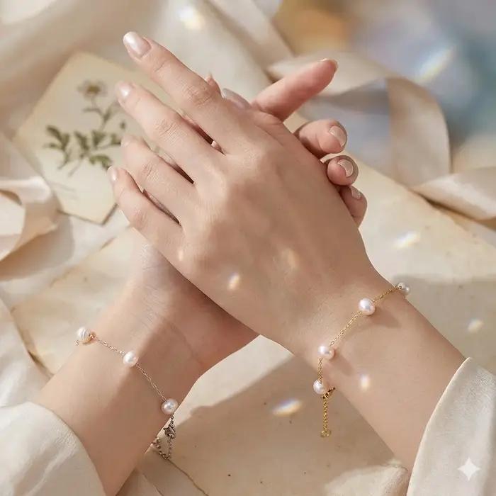 Bracelet minimaliste en perles d'eau douce naturelles plaqué or 14 carats pour femmes élégantes occasions spéciales cadeau bijoux