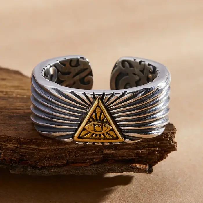 Bague rétro œil de Providence doré pour homme et femme bijou gothique unisexe pour soirées et fêtes