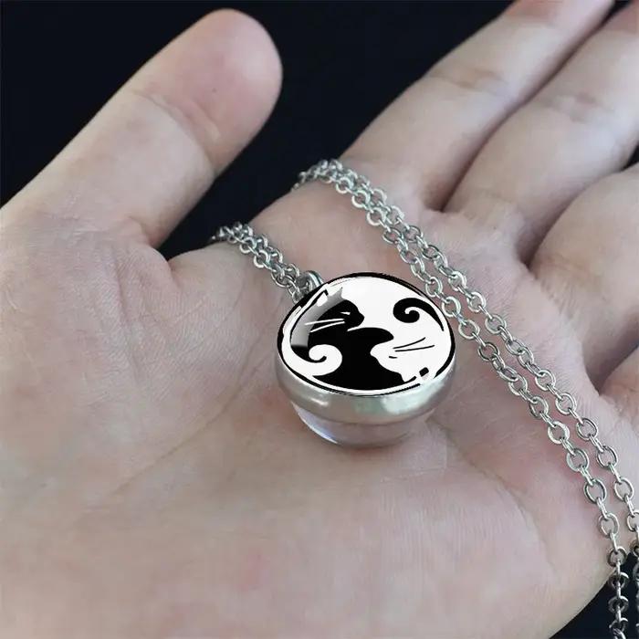 Collier Yin Yang Tai Chi motif feu d'eau boule de verre 20mm chaîne réglable bijou harmonie zen partys femmes hommes occasions spéciales